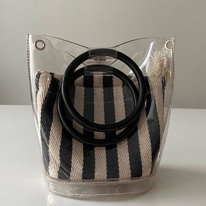 Clear Bag Rings Tote with Striped Canvas Pouch